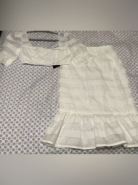 Forever 21 White Striped Ruffle-Hem Skirt Set